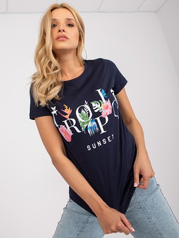 Granatowy t-shirt z kolorowym printem
