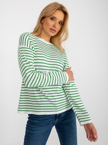 Hurt Biało-zielony damski sweter klasyczny w paski RUE PARIS