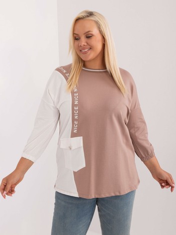 Hurt Ciemnobeżowa bluzka plus size z kieszenią