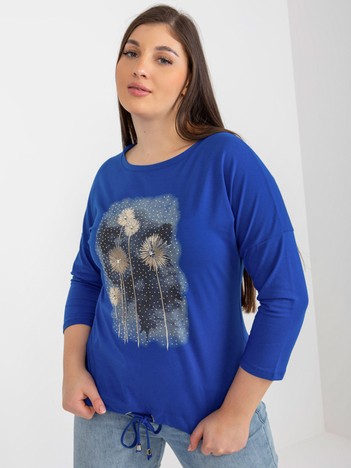 Hurt Ciemnoniebieska damska bluzka plus size z aplikacjami 