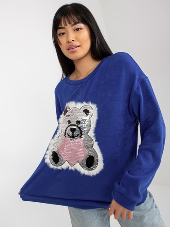 Hurt Ciemnoniebieski sweter klasyczny z cekinową aplikacją 