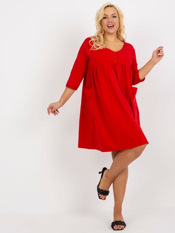 Hurt Czerwona dresowa sukienka plus size basic z kieszeniami