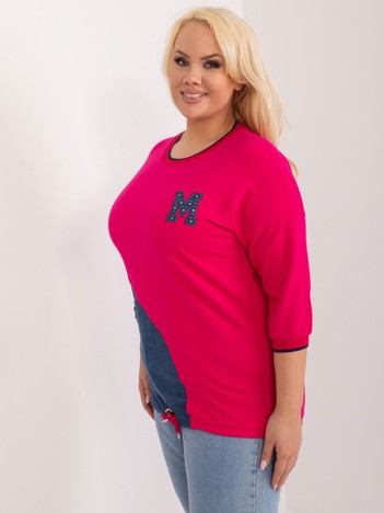 Hurt Fuksjowa dłuższa bluzka plus size z rękawem 3/4