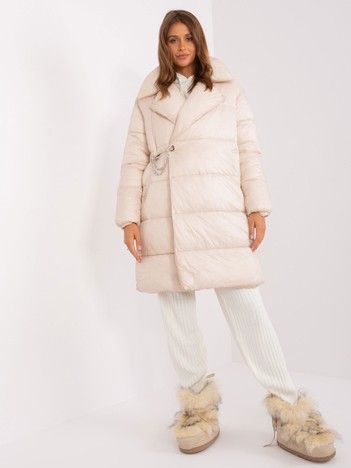 Hurt Jasnobeżowa pikowana kurtka zimowa z kieszeniami
