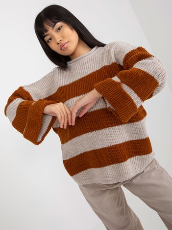 Hurt Jasnobrązowo-beżowy damski sweter oversize z wełną 