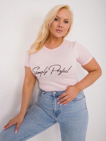 Hurt Jasnoróżowy casualowy t-shirt plus size z aplikacją