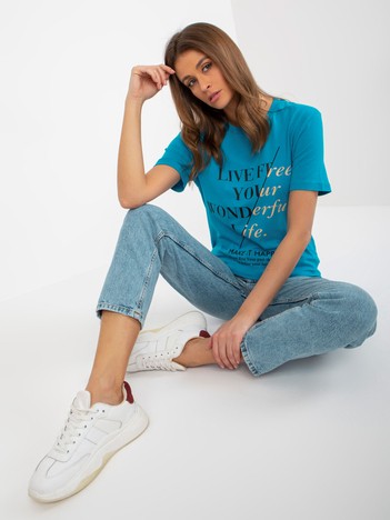 Hurt Niebieski bawełniany damski t-shirt z napisami 