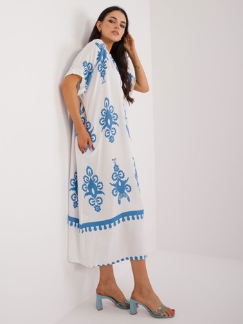 Hurt Niebiesko-biała sukienka oversize z printem
