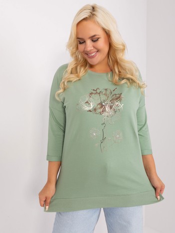 Hurt Pistacjowa bluzka plus size z aplikacją