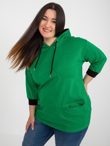 Hurt Zielona bawełniana bluza plus size z napisem