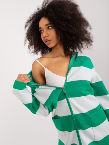 Hurt Zielono-biały rozpinany sweter z kieszeniami