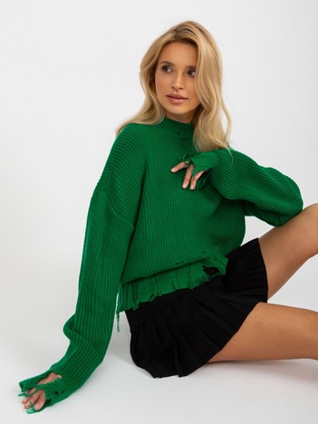 Hurt Zielony luźny sweter asymetryczny z dziurami RUE PARIS