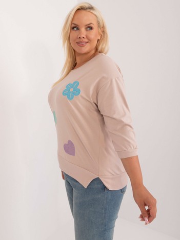 Hurtownia Beżowa bluzka plus size z aplikacjami 