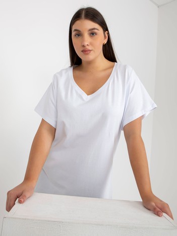 Hurtownia Biały bawełniany t-shirt damski z dekoltem V