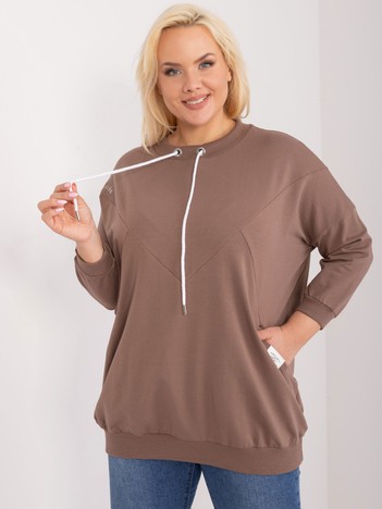 Hurtownia Brązowa bluzka plus size z kieszeniami