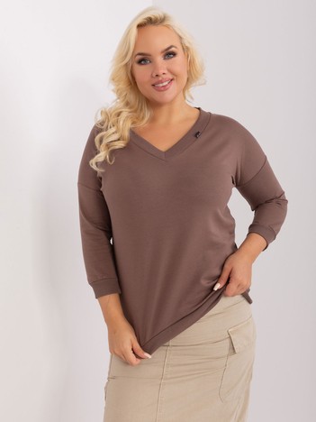 Hurtownia Brązowa gładka bluzka plus size basic