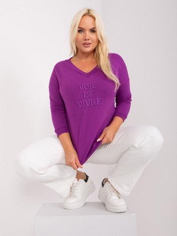 Hurtownia Ciemnofioletowa bluzka plus size z napisem