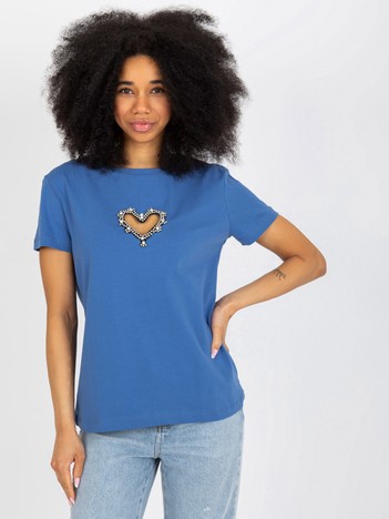 Hurtownia Ciemnoniebieski damski t-shirt z aplikacją