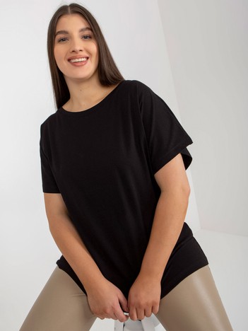 Hurtownia Czarna bluzka plus size basic z krótkim rękawem