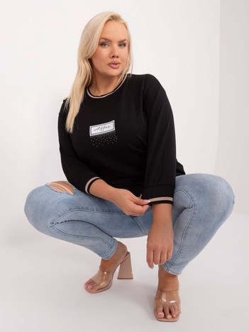 Hurtownia Czarna bluzka plus size z rękawem 3/4