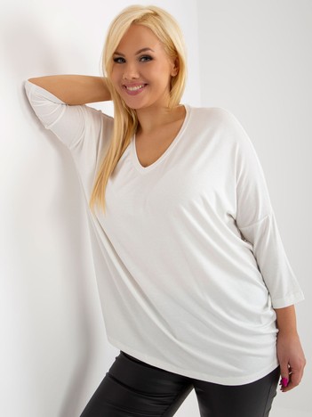 Hurtownia Ecru gładka bluzka plus size basic z wiskozy