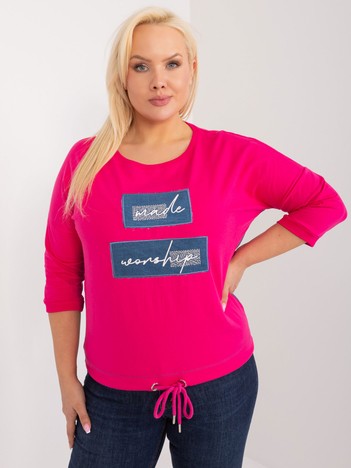 Hurtownia Fuksjowa bluzka plus size z rękawem 3/4