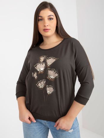 Hurtownia Khaki damska bluzka plus size z aplikacjami 