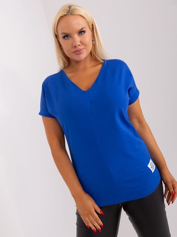 Hurtownia Kobaltowa bluzka plus size basic z bawełny