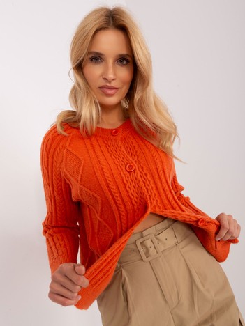 Hurtownia Pomarańczowy sweter damski na guziki