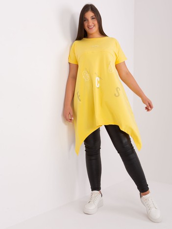 Hurtownia Żółta asymetryczna bluzka plus size z nadrukiem