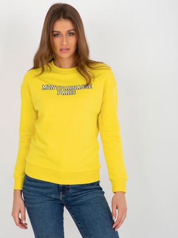 Hurtownia Żółta dresowa bluza bez kaptura z napisem 