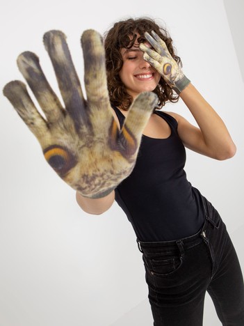 Hurtownia Żółte damskie rękawiczki z nadrukiem 