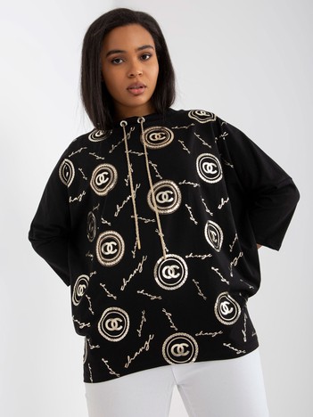 Hurtownia online Czarna bawełniana bluzka plus size z printami