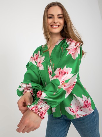 Hurtownia online Zielona rozpinana koszula w kwiaty