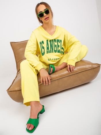 Hurtownia online Żółto-zielona dresowa bluza z nadrukiem bawełniana 