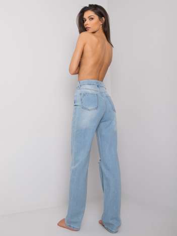 Jasnoniebieskie proste jeansy damskie z dziurami Karlene RUE PARIS