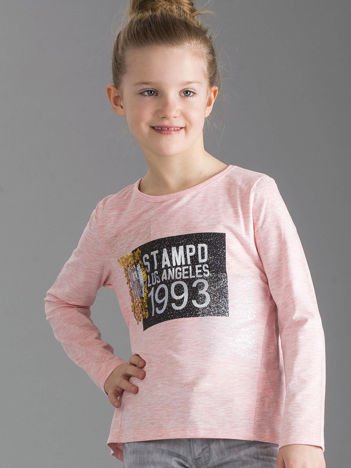 Jasnoróżowa bluzka dziewczęca z nadrukiem i cekinami