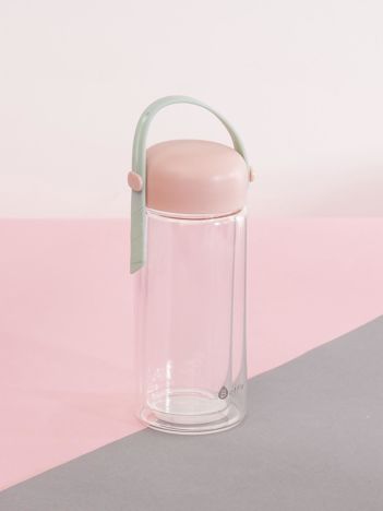 Różowo-miętowa szklana butelka z zakrętką