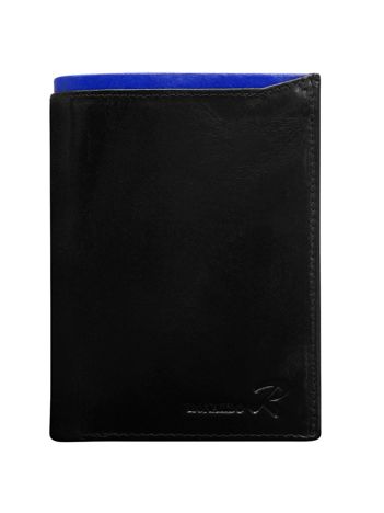 Skórzany portfel dla mężczyzny czarny z kobaltowym wykończeniem