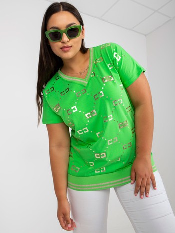 Zielona bawełniana bluzka plus size z dekoltem w serek 