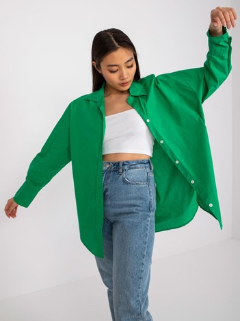 Zielona rozpinana koszula oversize z bawełny Irene RUE PARIS 