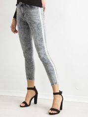 Szare spodnie jeansowe skinny z cekinowymi lampasami