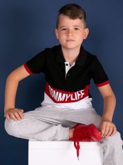 TOMMY LIFE Czarno-biała koszulka polo dla chłopca