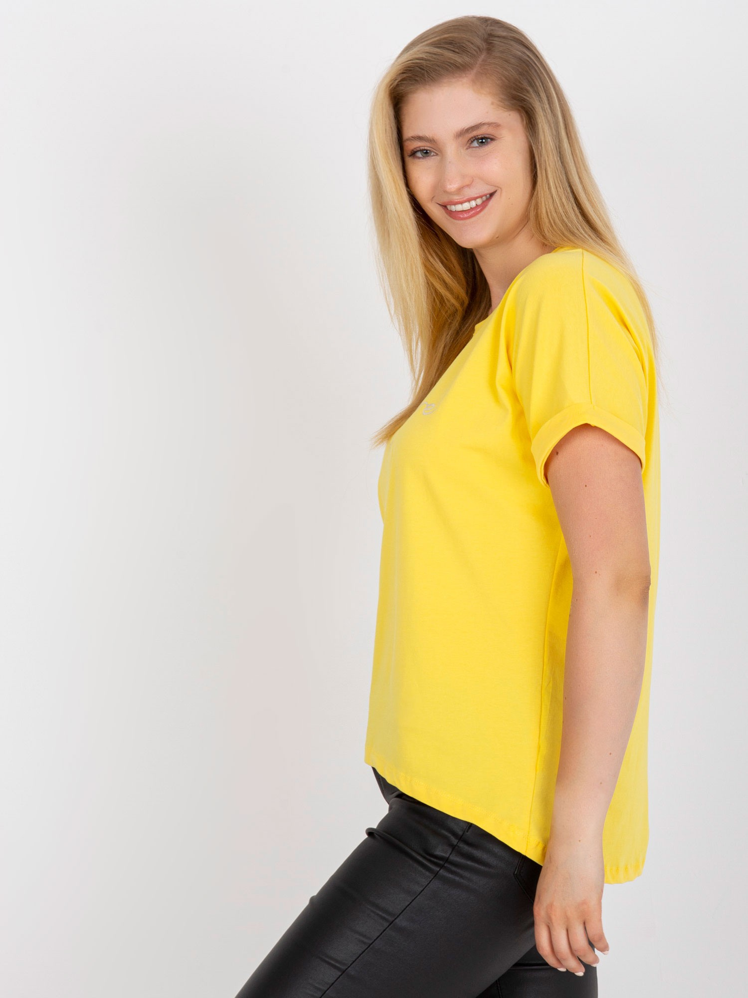 Żółty bawełniany tshirt plus size z nadrukiem