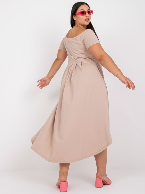 Beżowa asymetryczna sukienka plus size z bawełny 