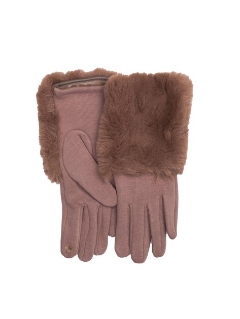 Beżowe rękawiczki zimowe z futerkiem