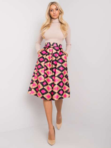 Beżowo-różowa spódnica we wzory Alcantara
                             zdj. 
                            1