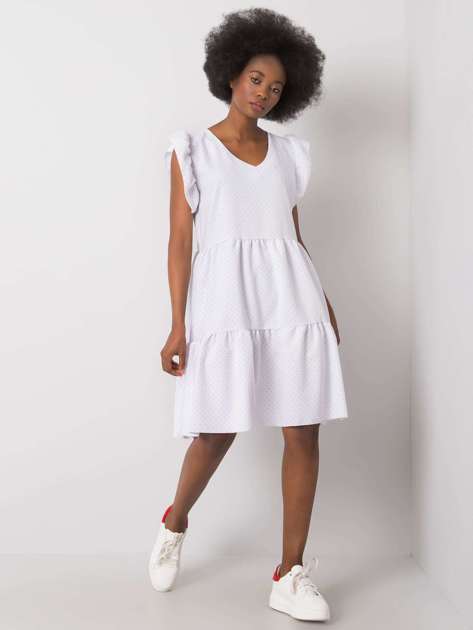 Biała sukienka w groszki Aubriella RUE PARIS
                             zdj. 
                            1