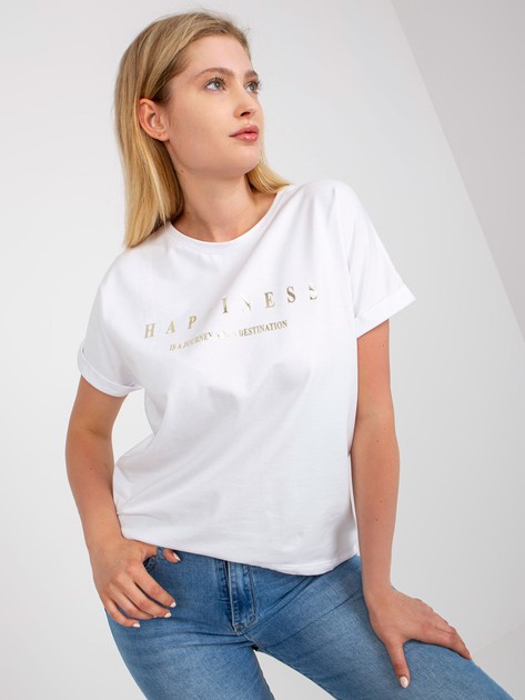 Biały bawełniany t-shirt plus size z krótkim rękawem 