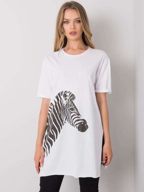 Biały długi t-shirt Zebra
                             zdj. 
                            1